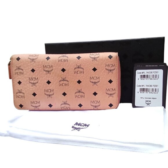 MCM Handbags - MCM NEW Pinkish Leather Full Size Zip Wallet with Tags, Box & Dustbag